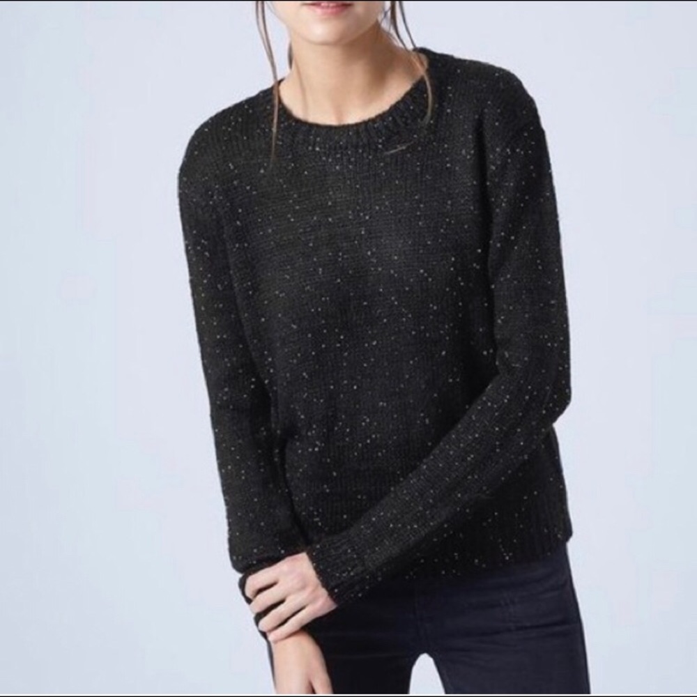 Topshop Sparkly Bead Embellished Crewneck Black Knit Sweater Size 4/Small